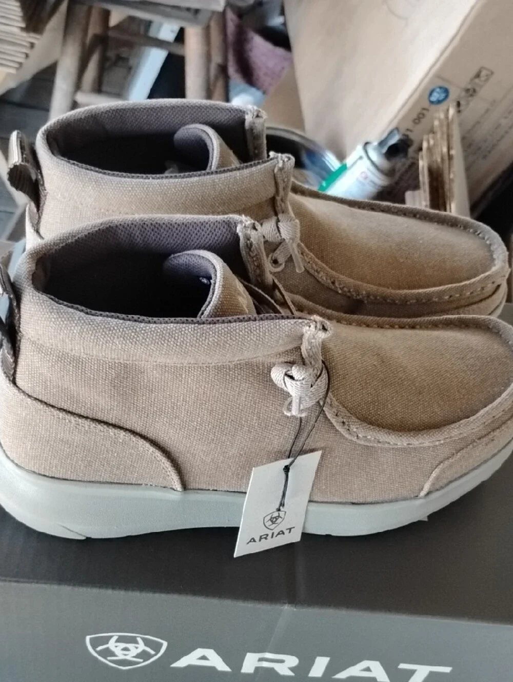 Ariat Men's Hilo Rancher Chukka Boots - Beige Canvas with Light Gray Sole